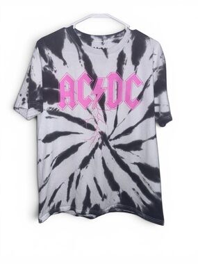 AC/DC Black, Gray & Pink Logo Tie-Dye Tee